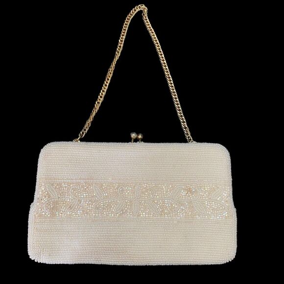 Vintage Walborg Beaded Evening Bag Womens Purse Gold Chain Handmade 60s Clutch - Picture 1 of 5